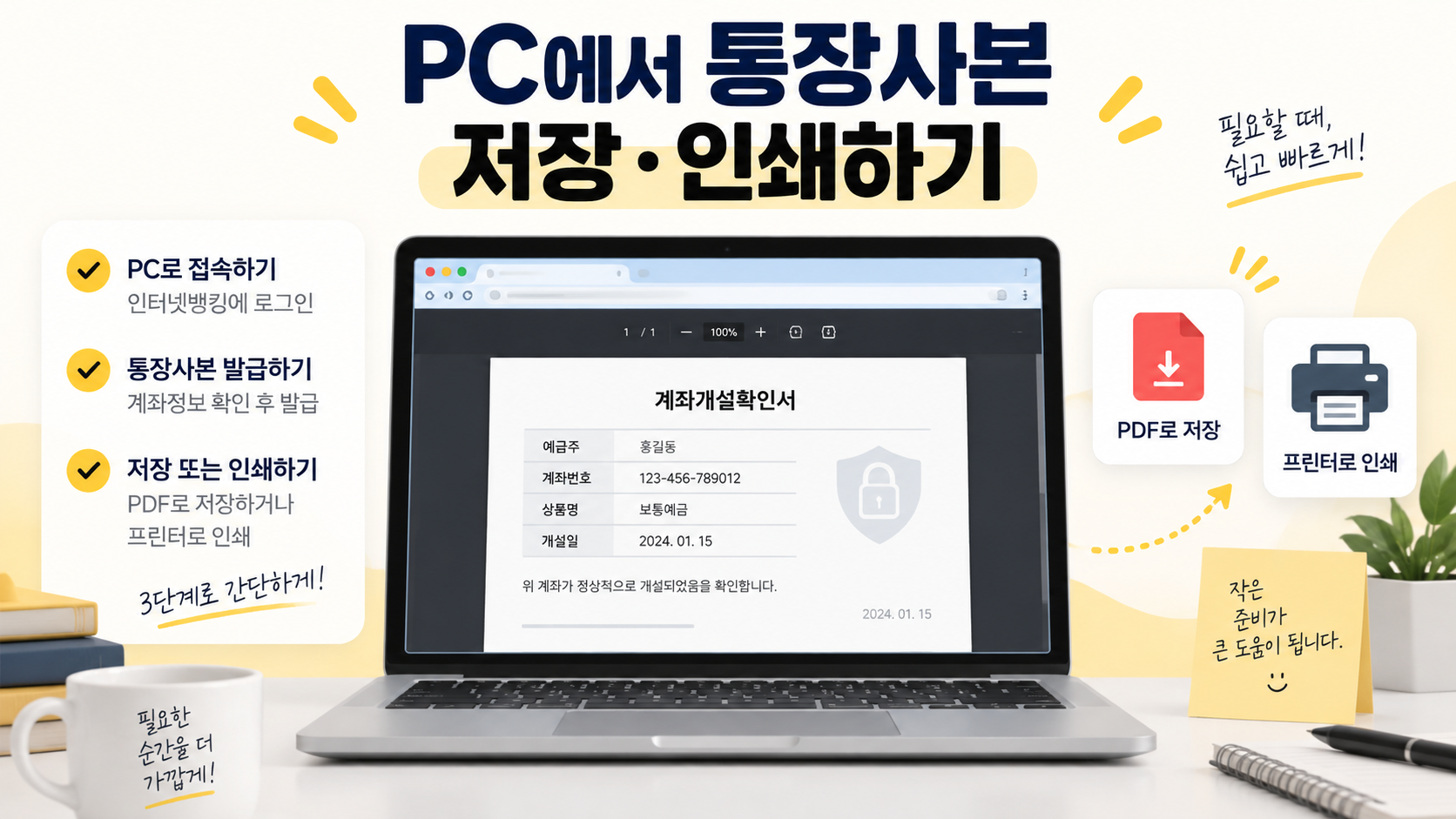 PC 통장사본 저장과 인쇄 안내 정보카드