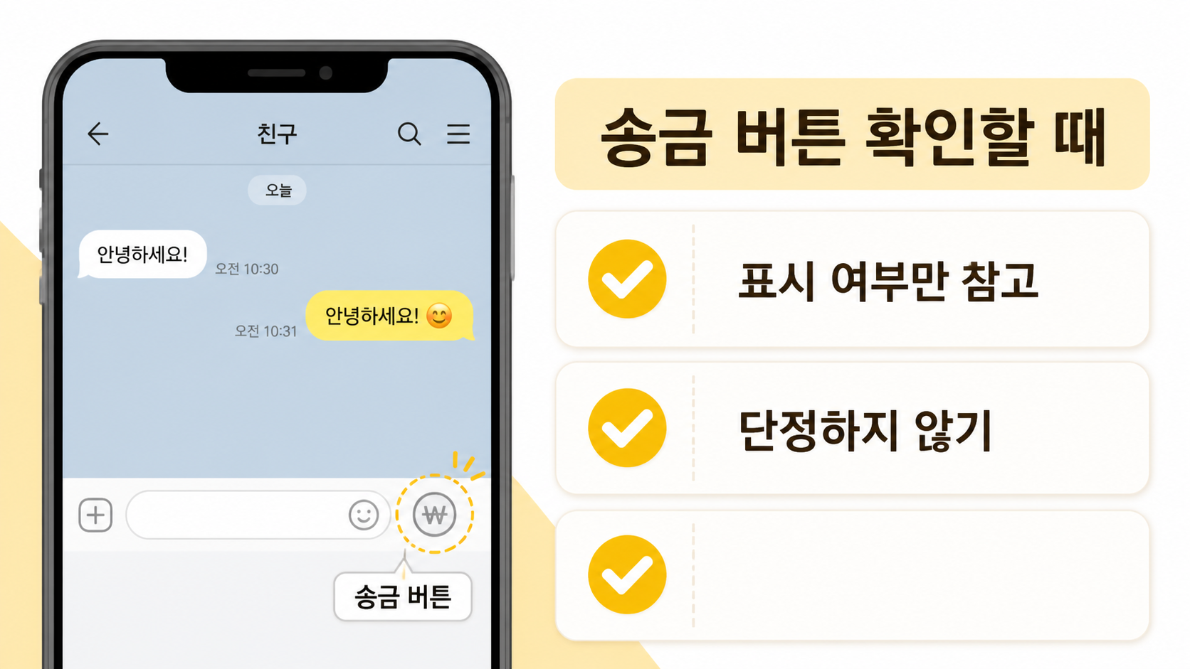 송금 버튼은 표시 여부만 참고하고 차단 여부를 단정하지 않도록 안내하는 정보 카드