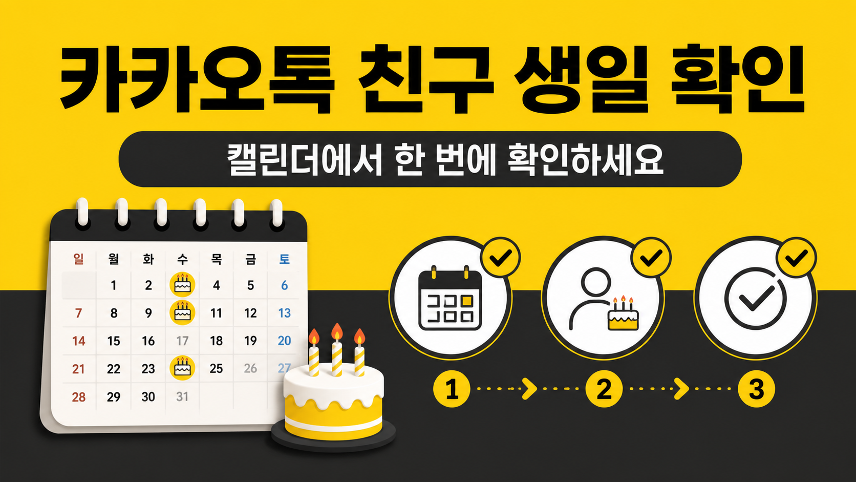 카카오톡 친구 생일을 캘린더에서 확인하는 방법을 보여 주는 정보 카드