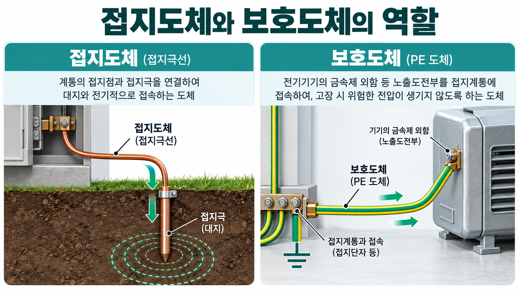접지도체와 보호도체의 역할 비교 정보카드