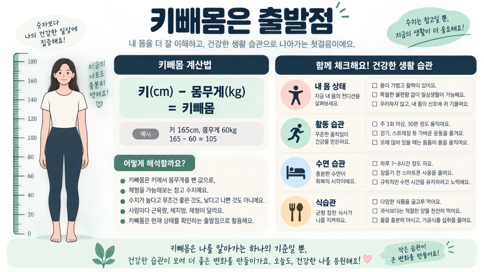 키빼몸 계산법과 생활 습관 점검표 한국형 정보카드