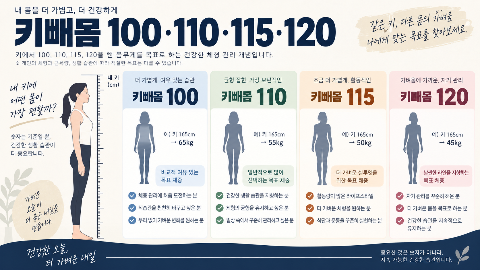 키빼몸 100 110 115 120을 비교한 한국형 정보카드