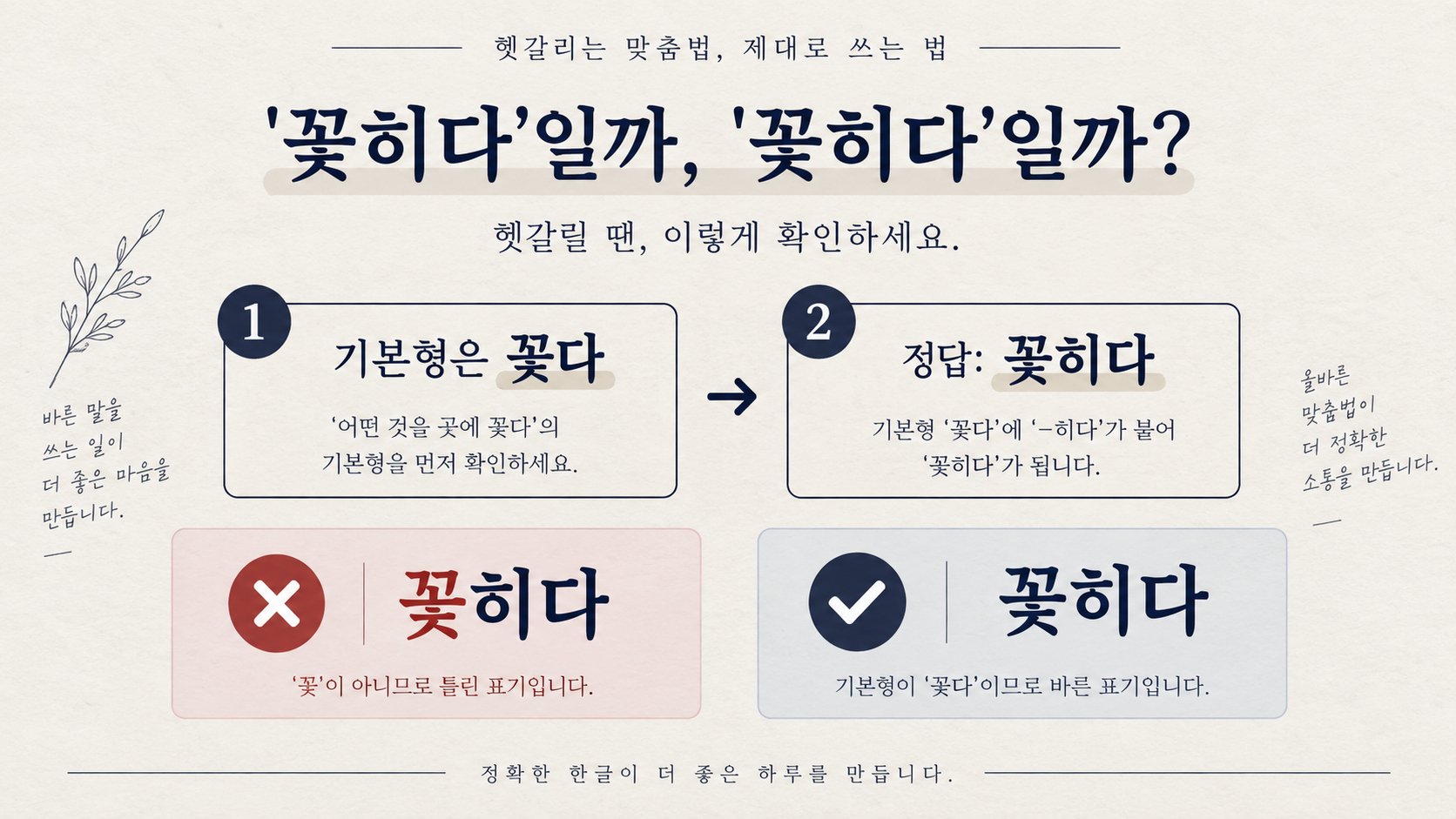 기본형으로 맞춤법을 확인하는 체크 정보카드