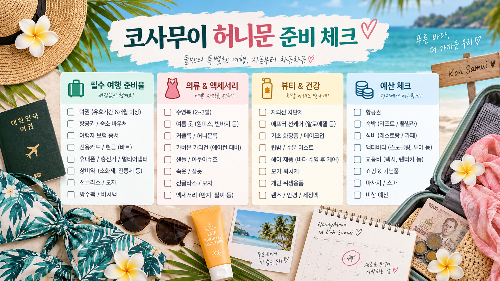코사무이 허니문 준비물과 예산 체크 한국어 정보카드
