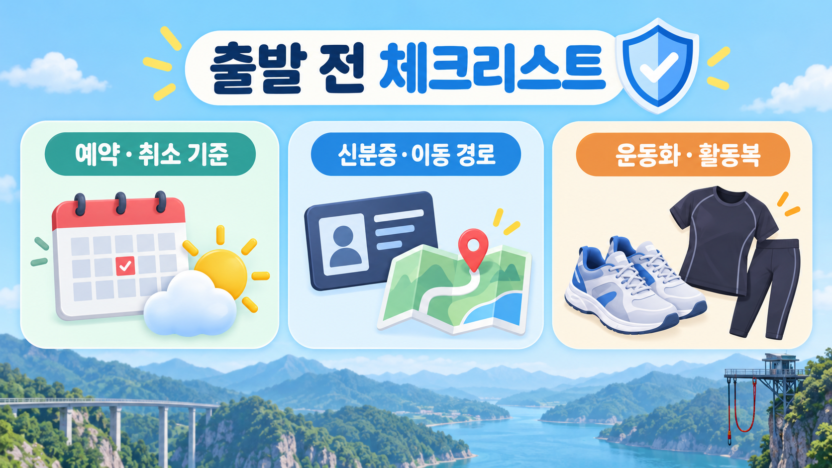 번지점프 예약과 복장을 확인하는 현장 안내 모습