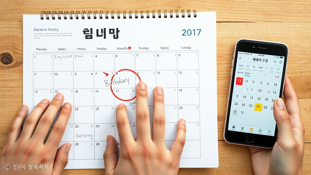 캘린더에 기준일을 표시해 나이를 확인하는 모습