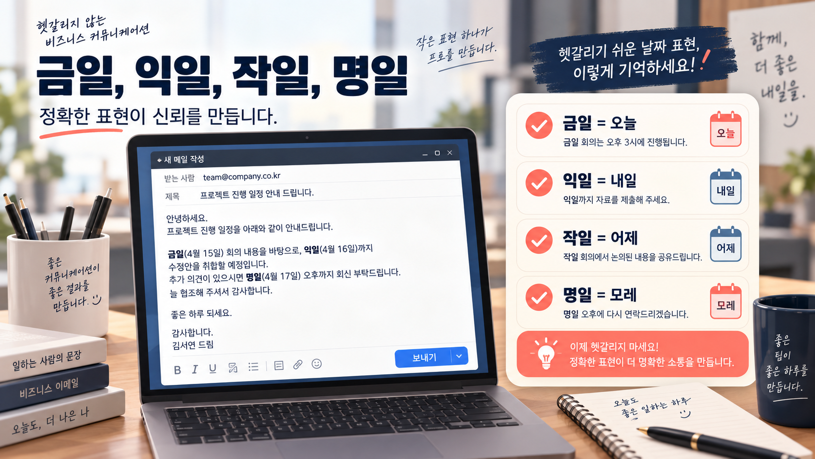 업무 이메일에서 날짜 표현을 확인하는 정보카드