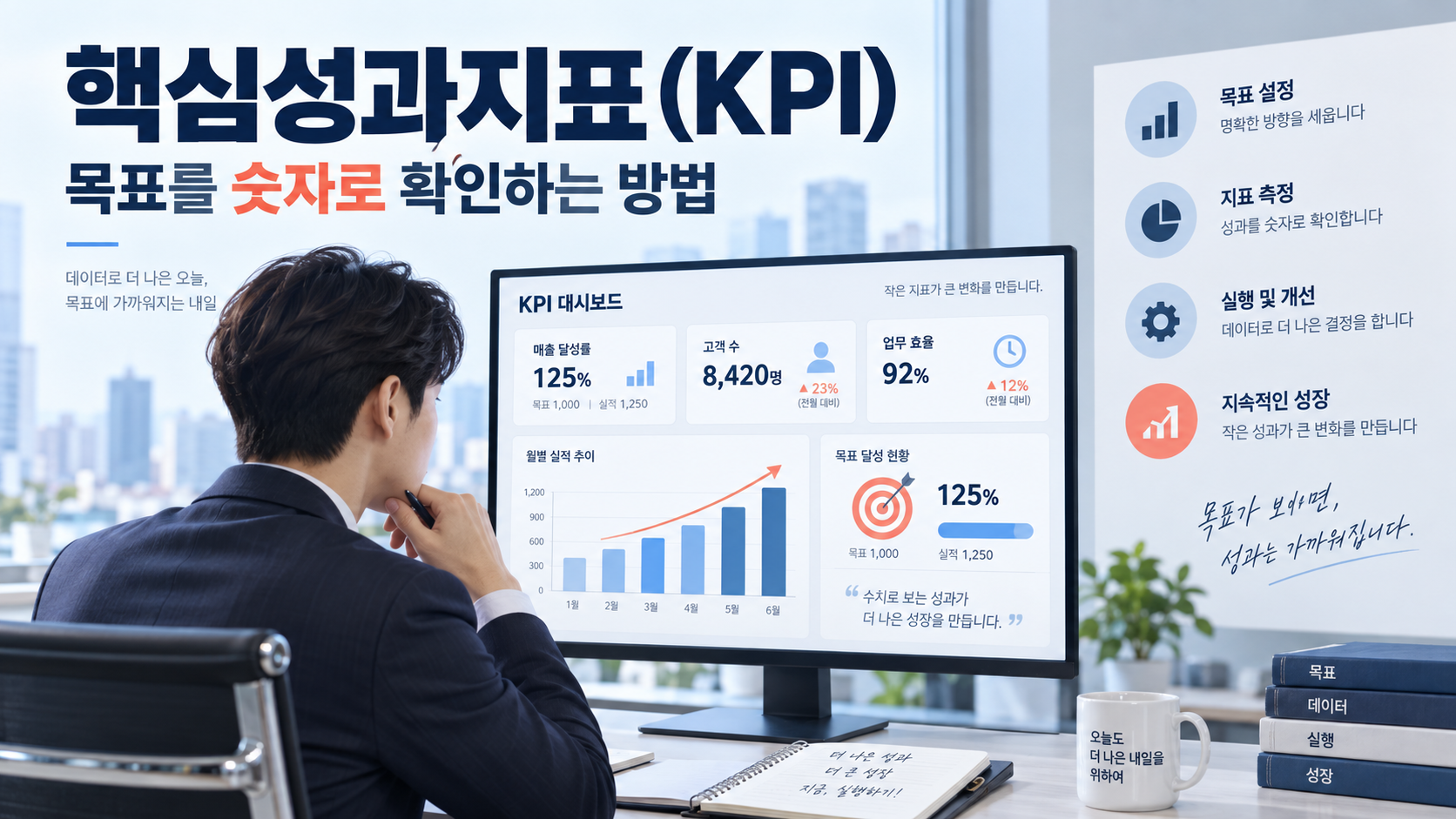핵심성과지표 KPI 대시보드를 살펴보는 직장인