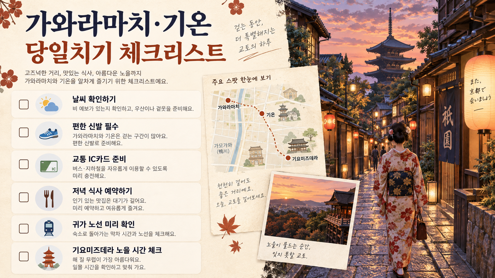 가와라마치 기온 당일치기 체크리스트 정보카드