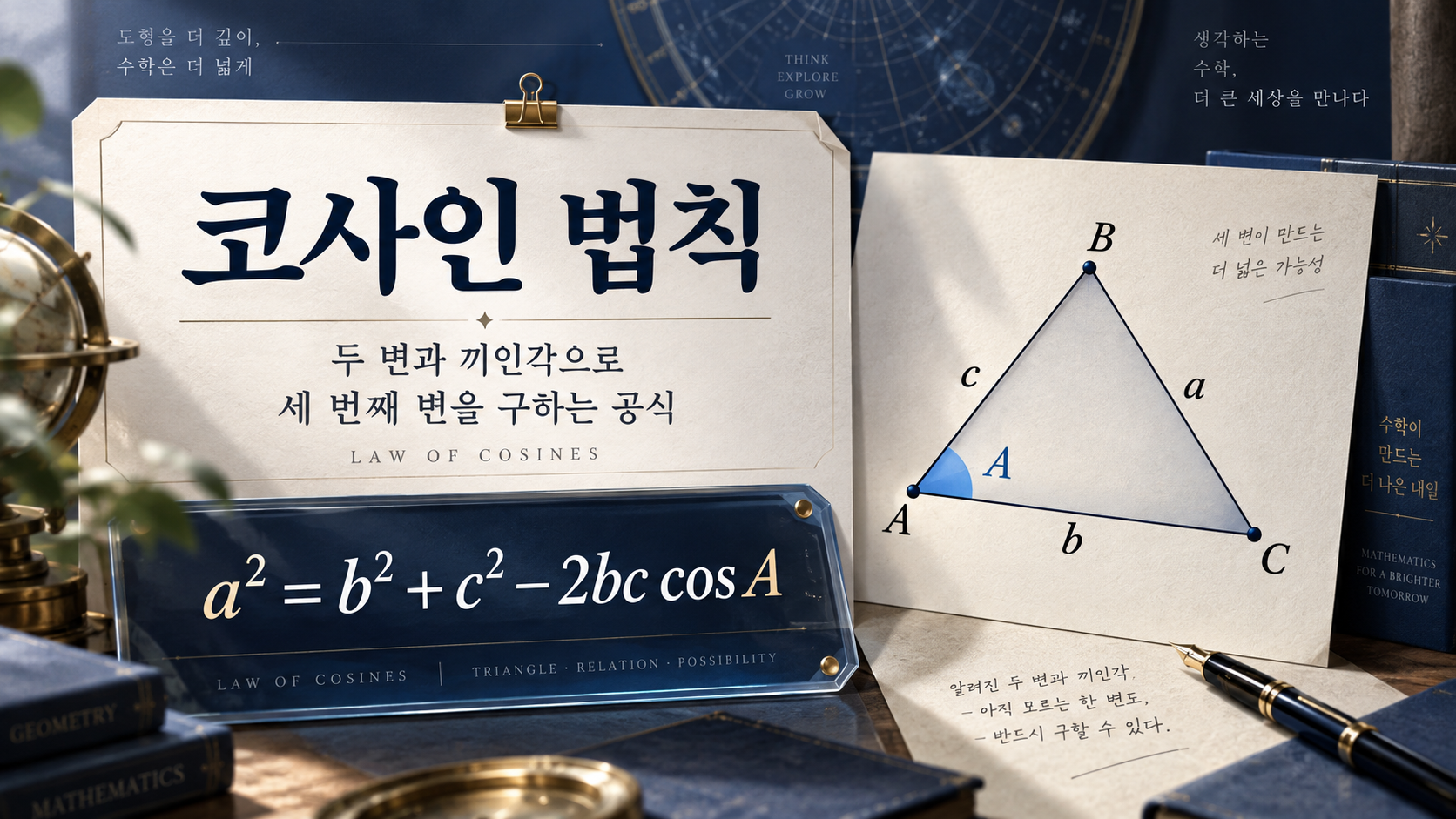코사인 법칙 두 가지 공식과 풀이 순서를 담은 정보카드