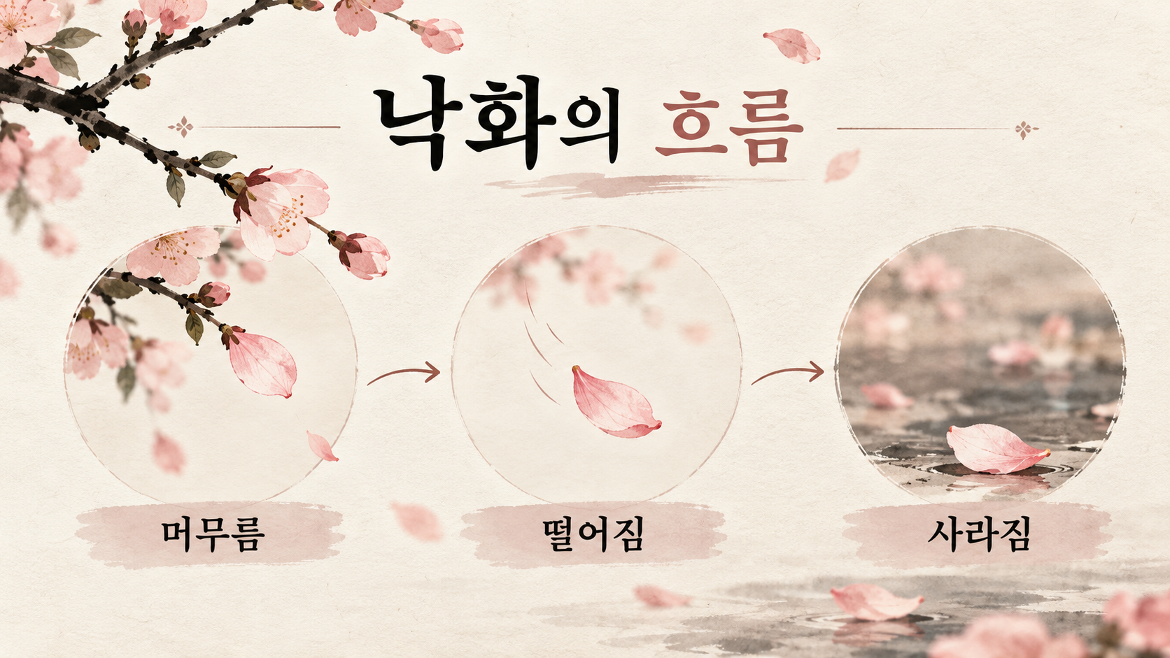 낙화의 머무름 떨어짐 사라짐 흐름 정보카드