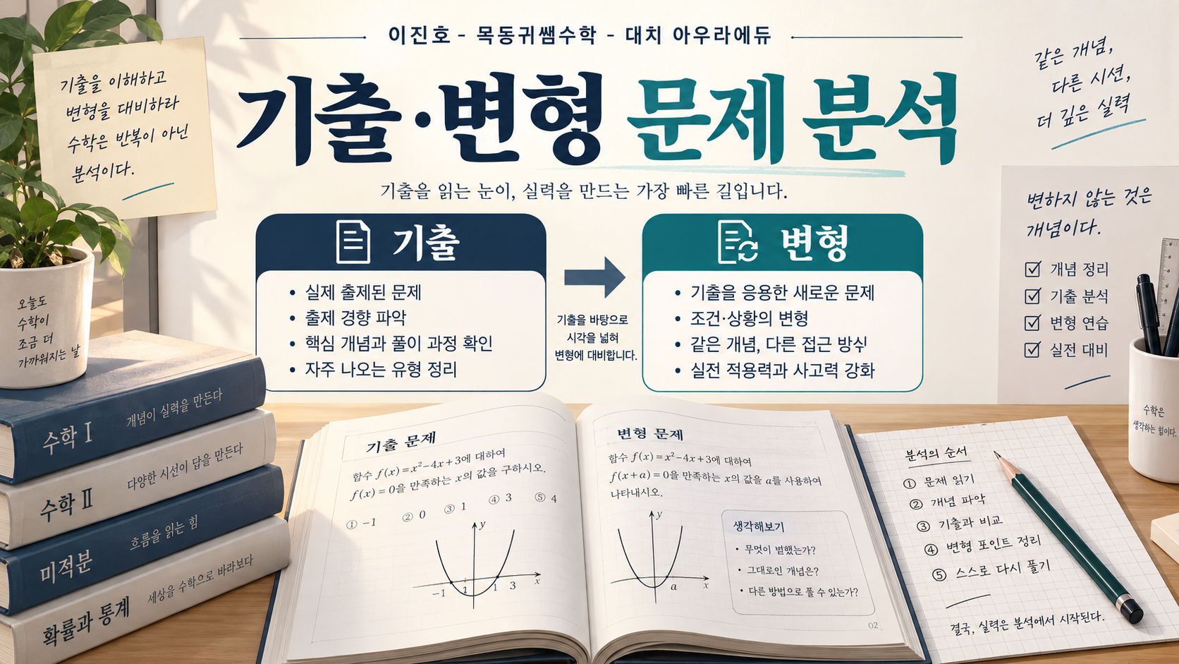 기출과 변형문제 분석을 보여 주는 수학 학습 정보카드