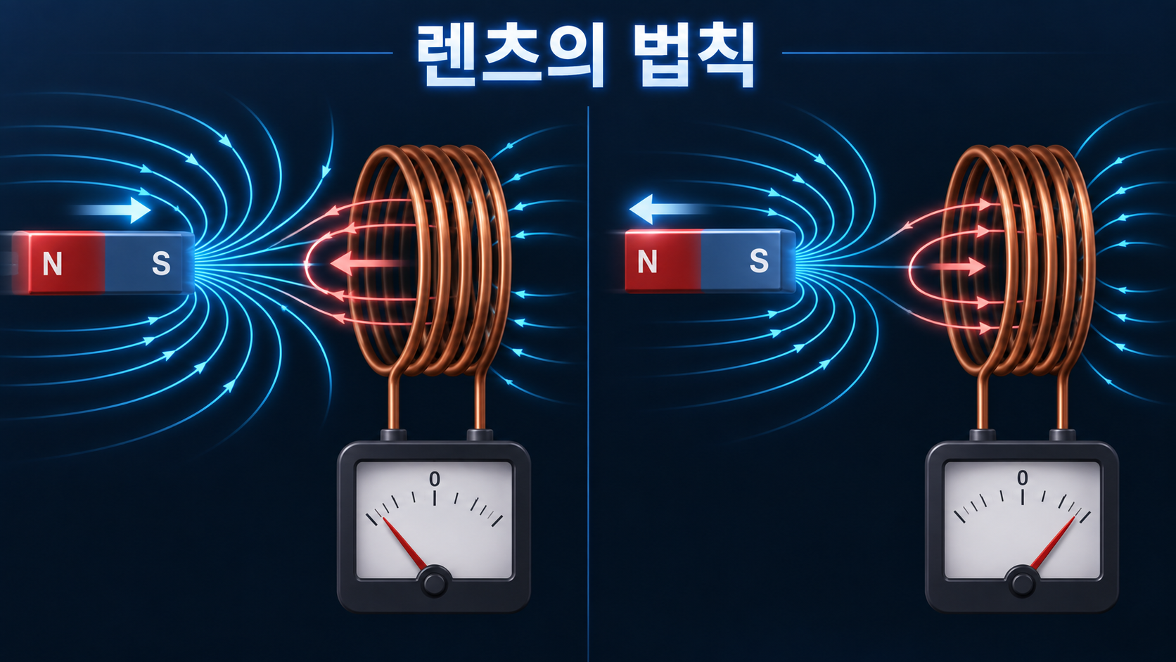 자석의 접근과 이탈에 따라 달라지는 렌츠의 법칙 유도 전류 방향 정보카드