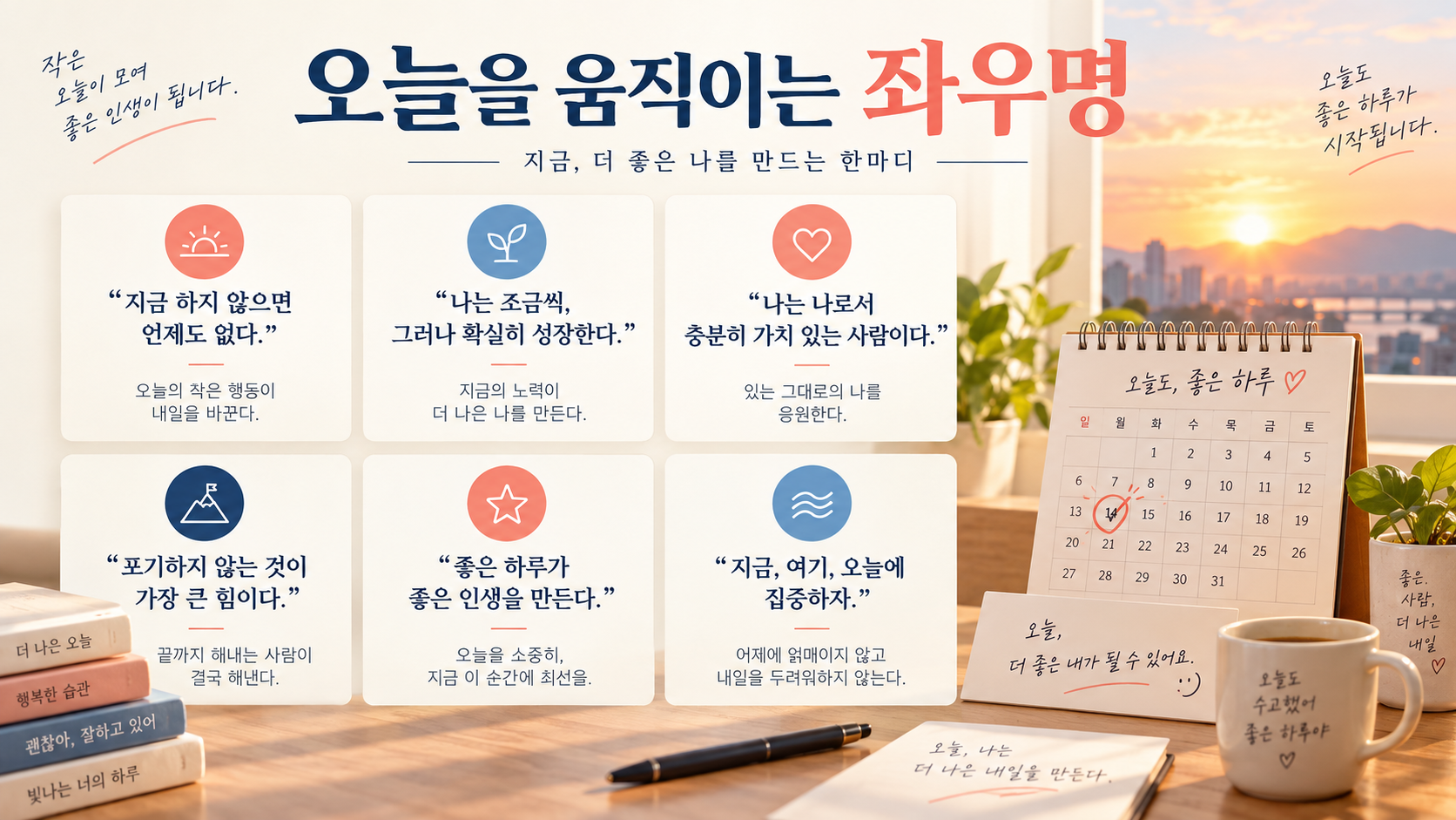 오늘을 움직이는 좌우명 문장과 달력이 담긴 한국어 정보카드