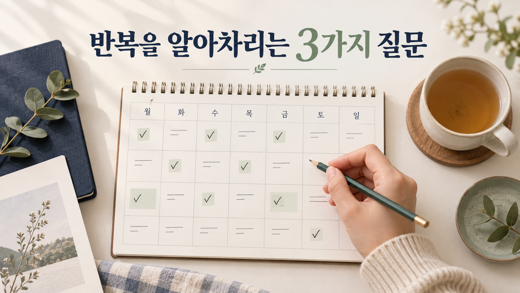 반복을 알아차리는 질문을 적은 주간 계획표