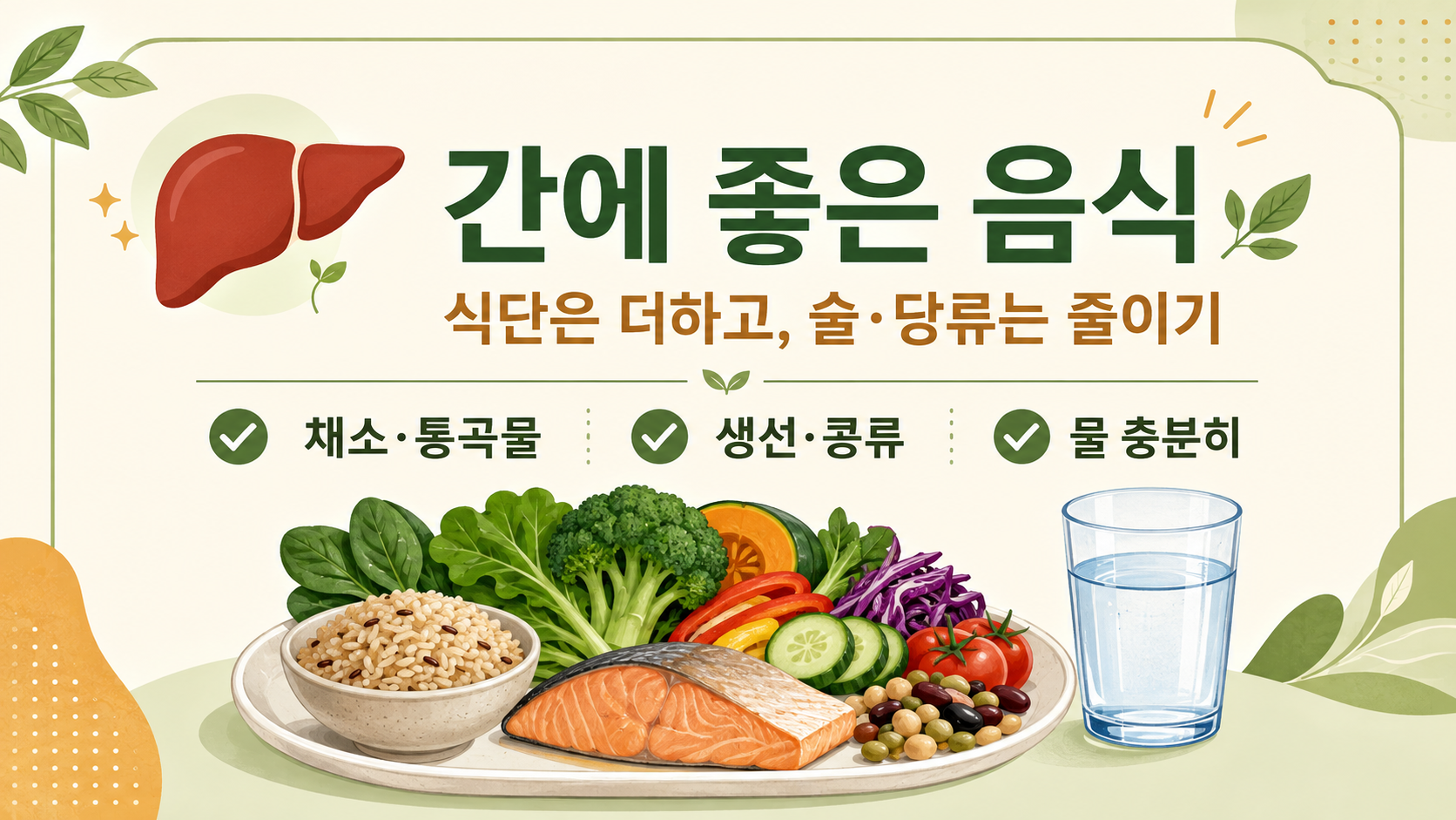 간에 좋은 음식과 식단 원칙을 정리한 한국어 정보카드