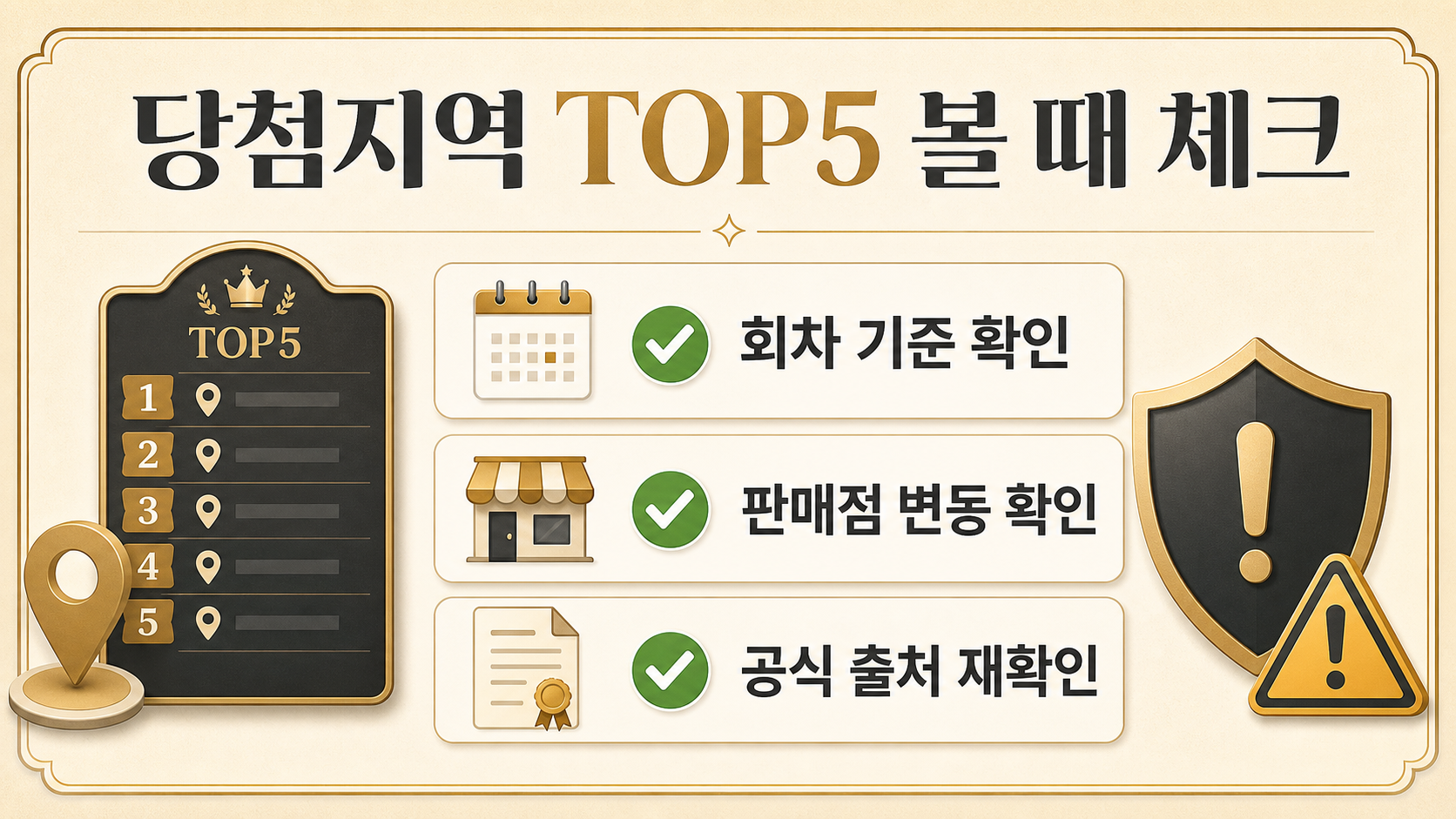 로또 당첨지역 TOP5 확인 체크리스트를 보여 주는 한국어 정보카드