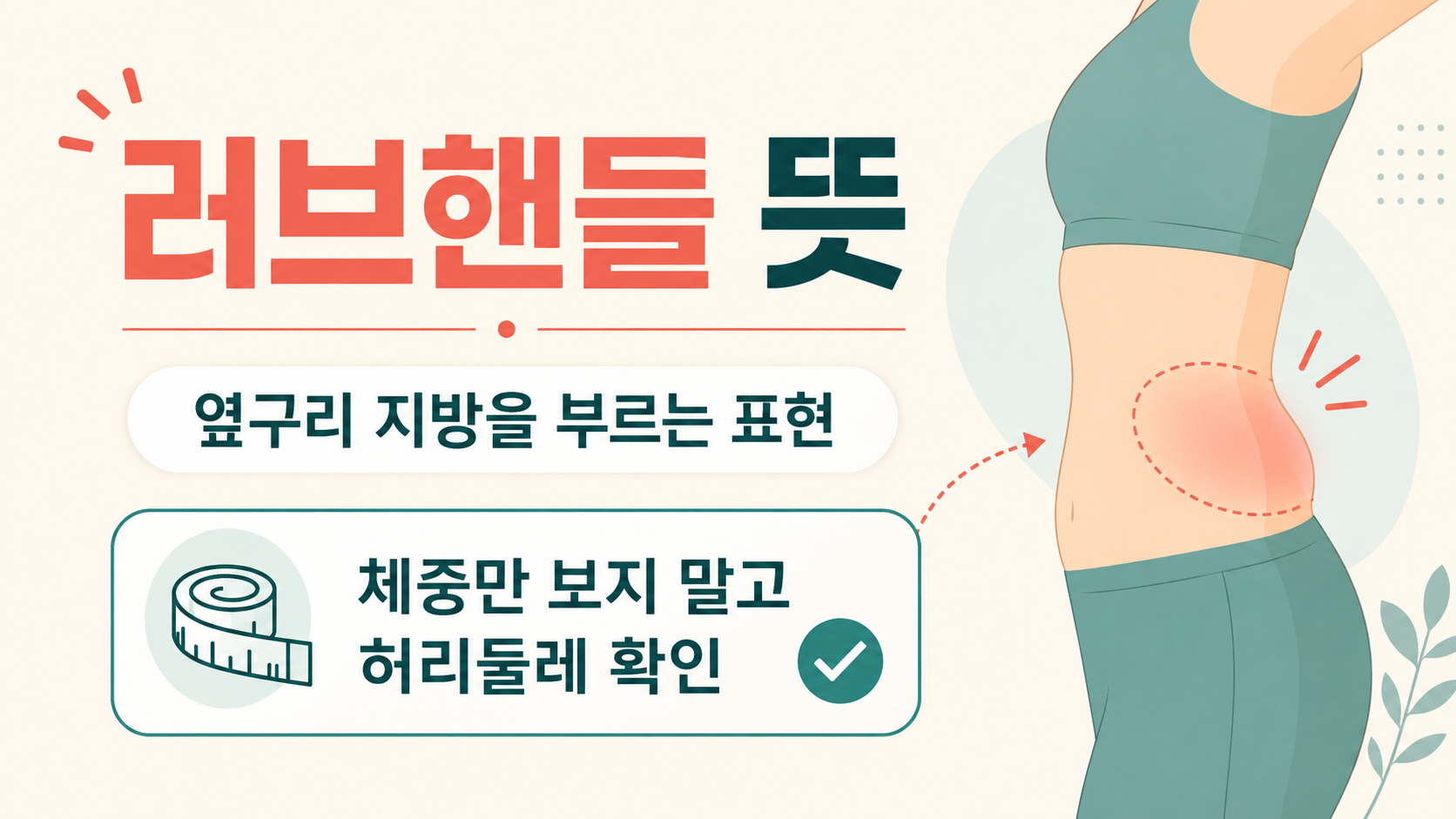 러브핸들의 뜻과 허리둘레 확인 방법을 설명하는 한국어 정보 카드