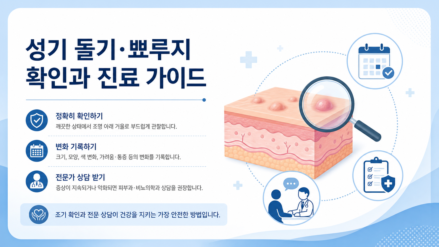 성기 주변 피부 돌기와 뾰루지의 안전한 확인 및 진료 가이드 정보 카드