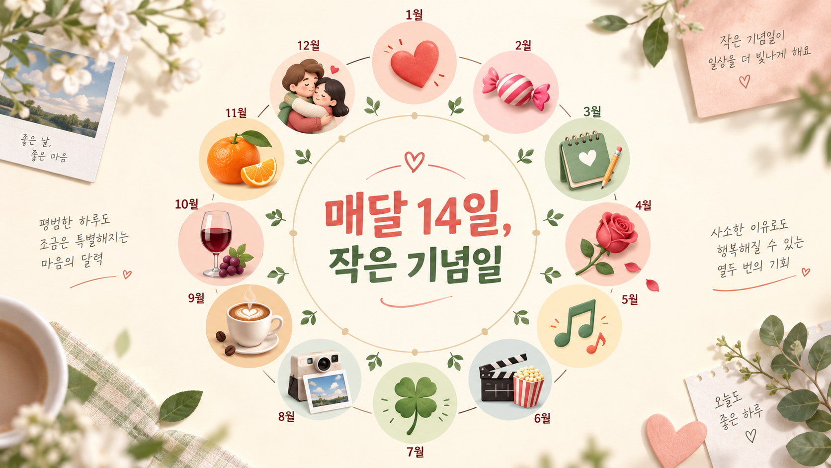 매달 14일 기념일 연간 달력 정보카드