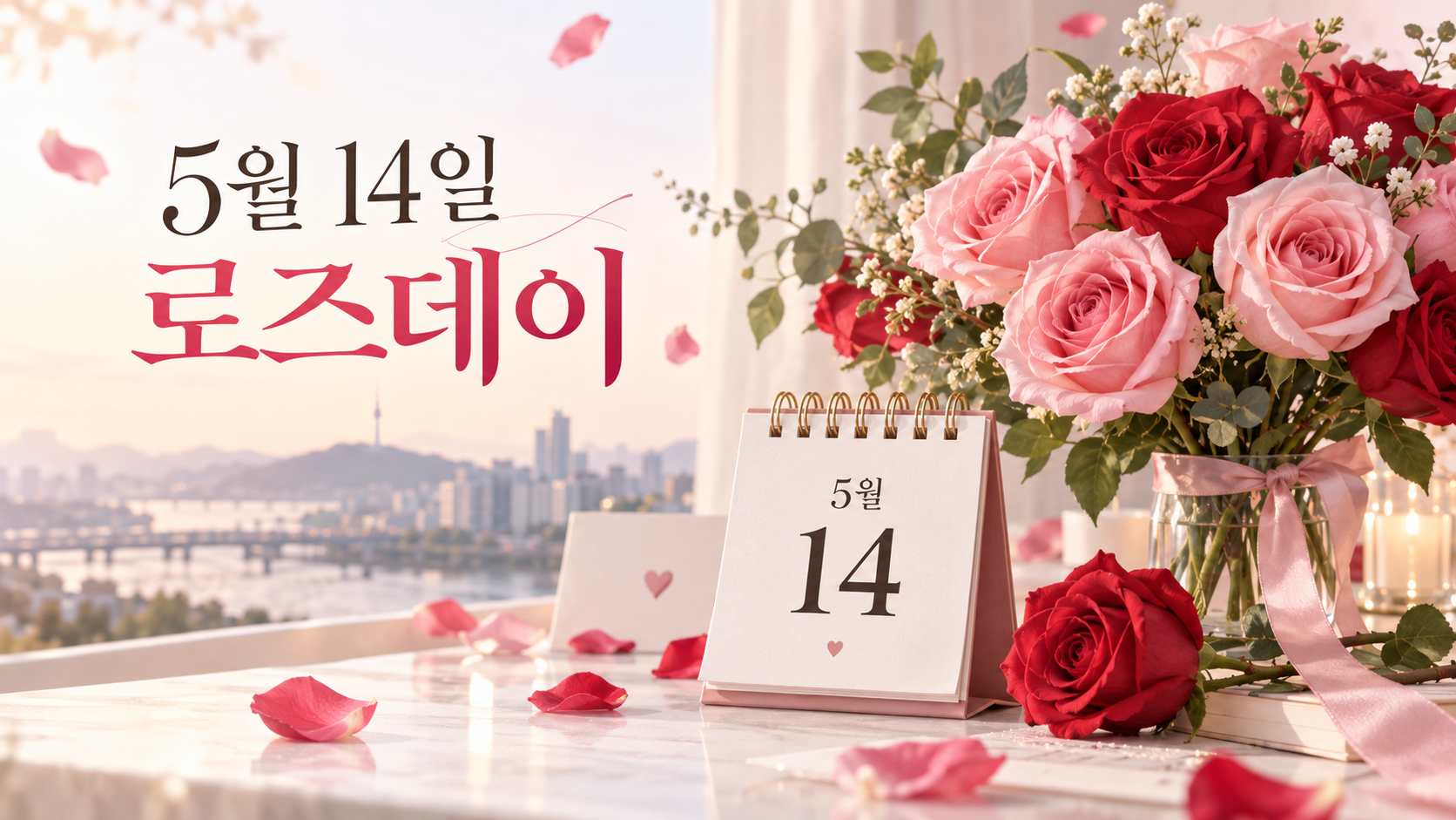 5월 14일 로즈데이 장미와 달력 정보카드