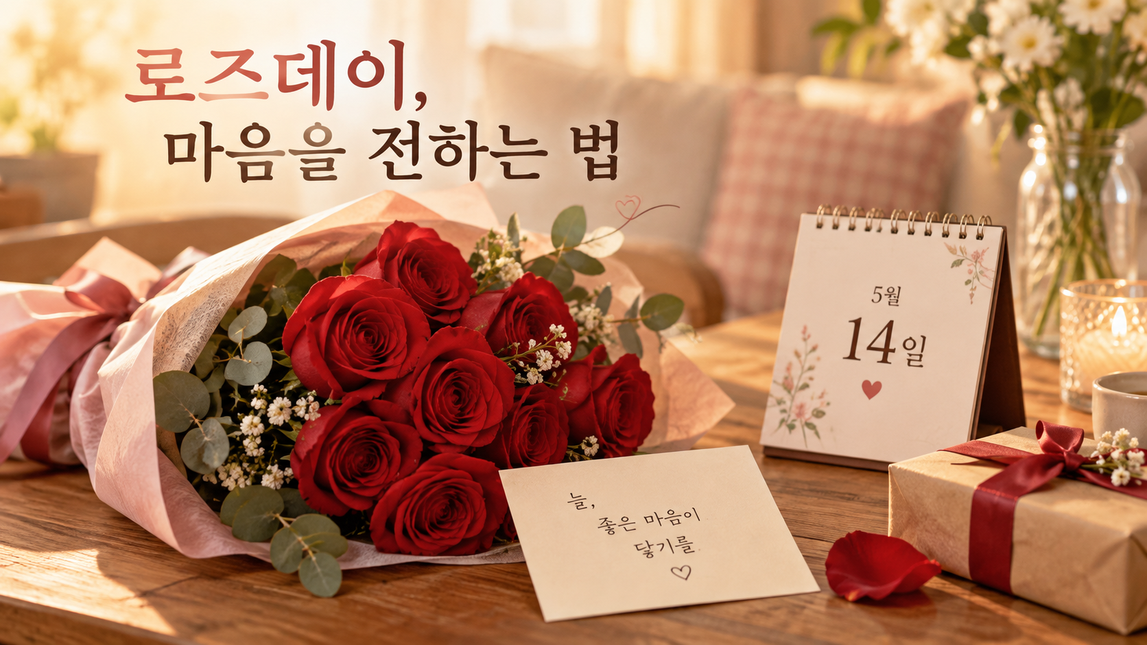장미와 손편지로 마음을 전하는 로즈데이 정보카드