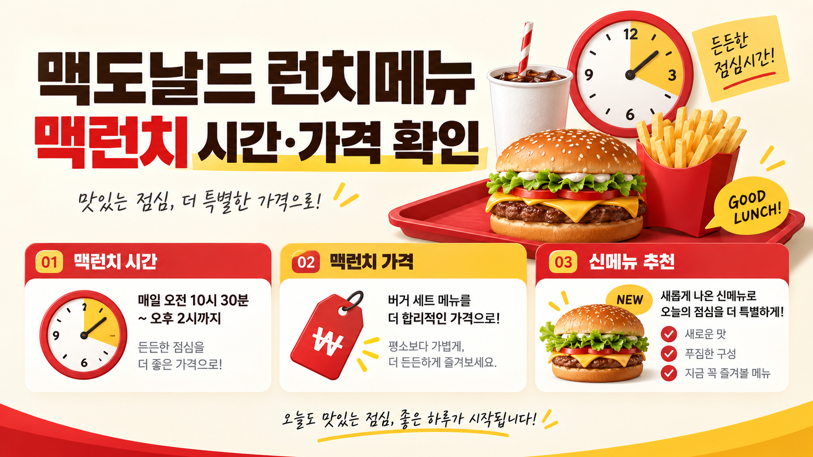 맥도날드 런치메뉴 가격과 맥런치 시간, 신메뉴 선택 기준을 정리한 정보카드