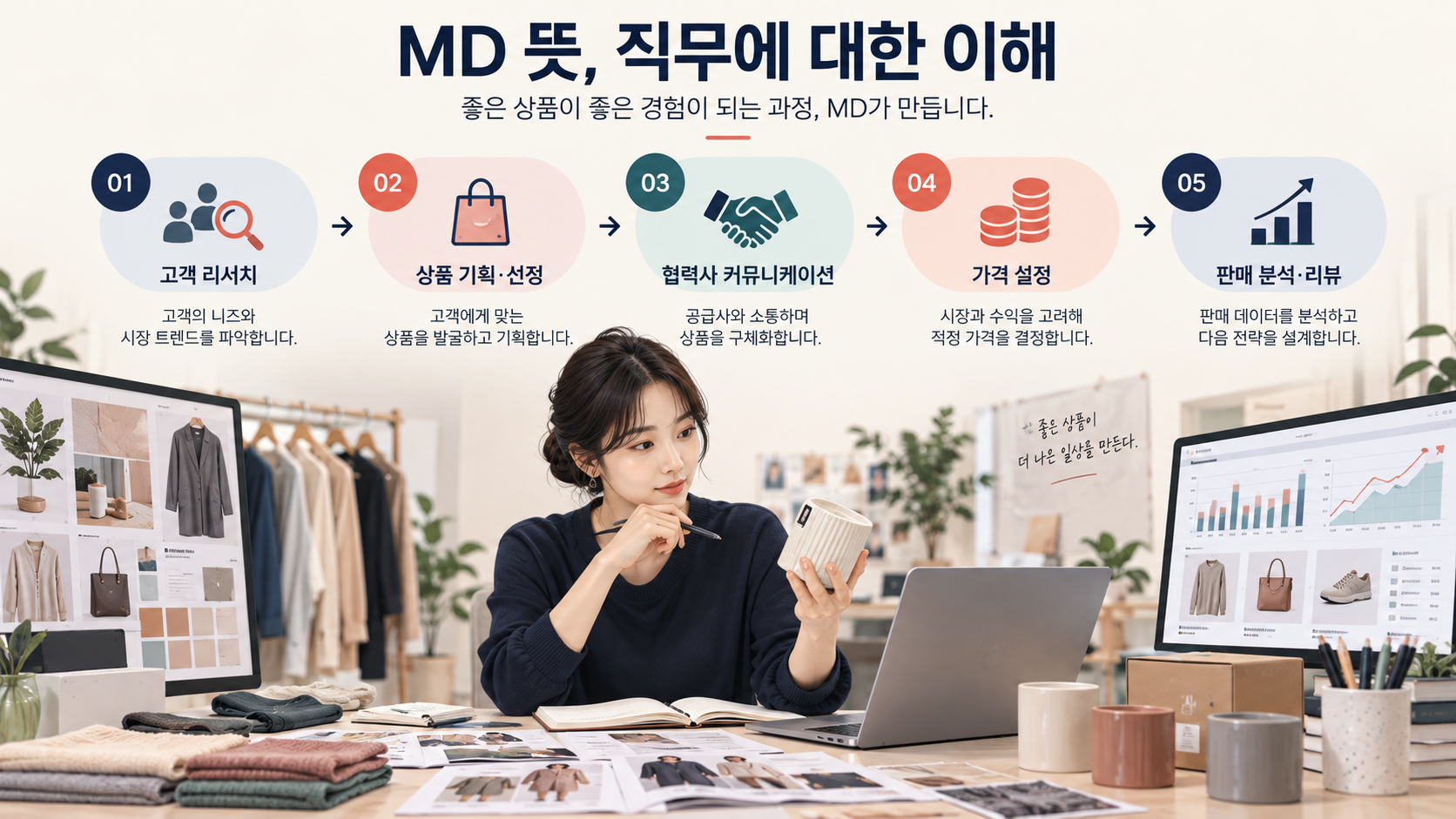 고객 리서치부터 판매 분석까지 MD 업무 과정 정보카드