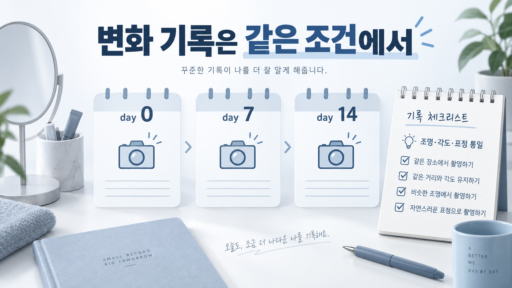 같은 조명과 표정으로 변화 기록을 남기는 방법 안내