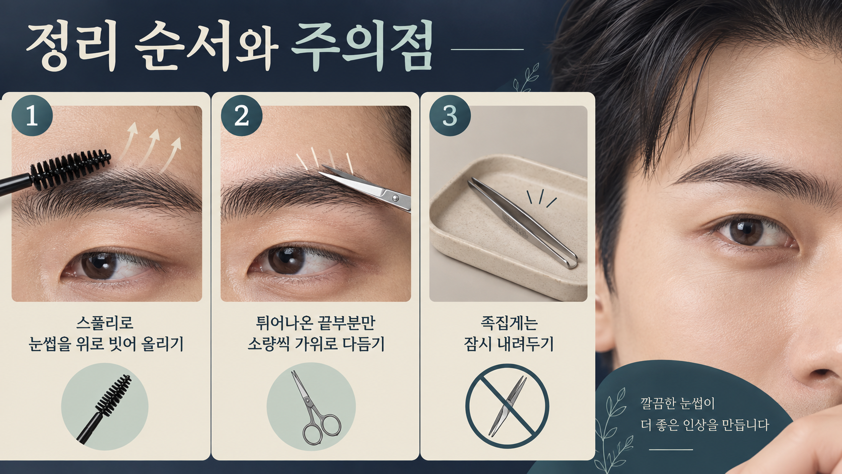 남자 눈썹 다듬기 순서 정보카드
