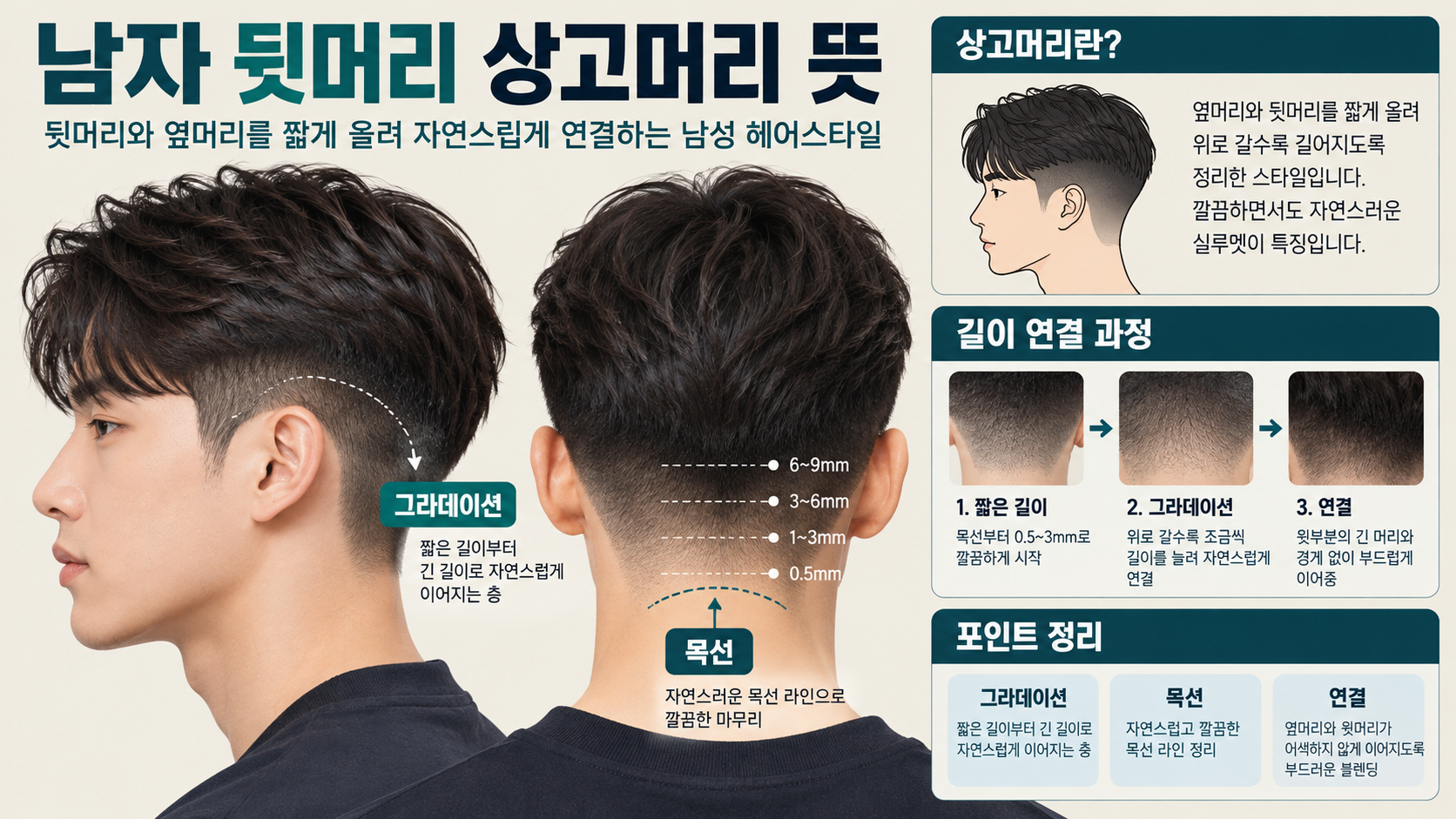 상고머리의 그라데이션과 목선 연결 과정