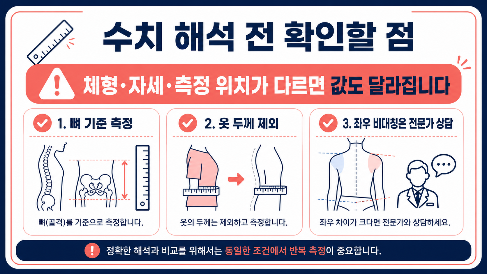 어깨 너비 수치를 해석하기 전에 체형과 자세, 측정 조건을 점검하는 정보 카드