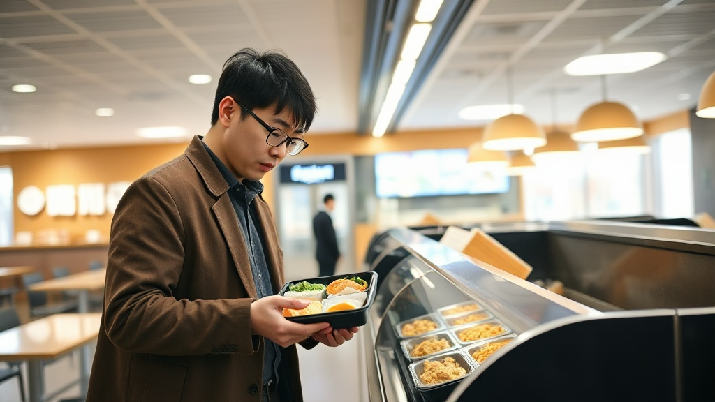구내식당에서 점심 식사를 준비하는 장면