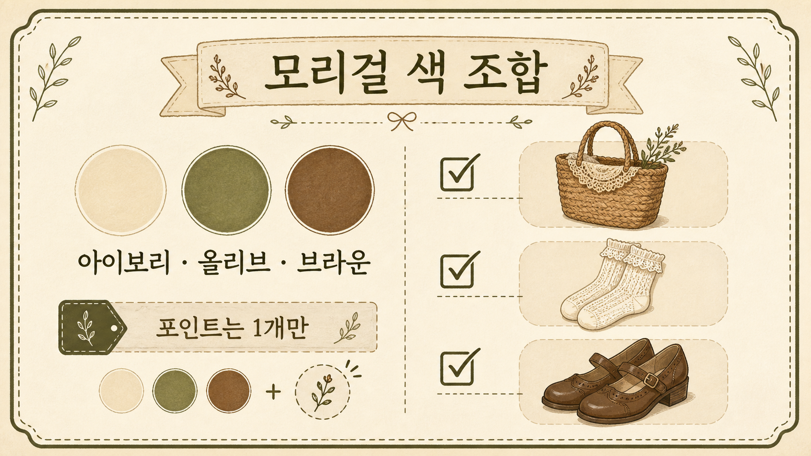 모리걸 색 조합과 소품 선택 체크 포인트 정보카드
