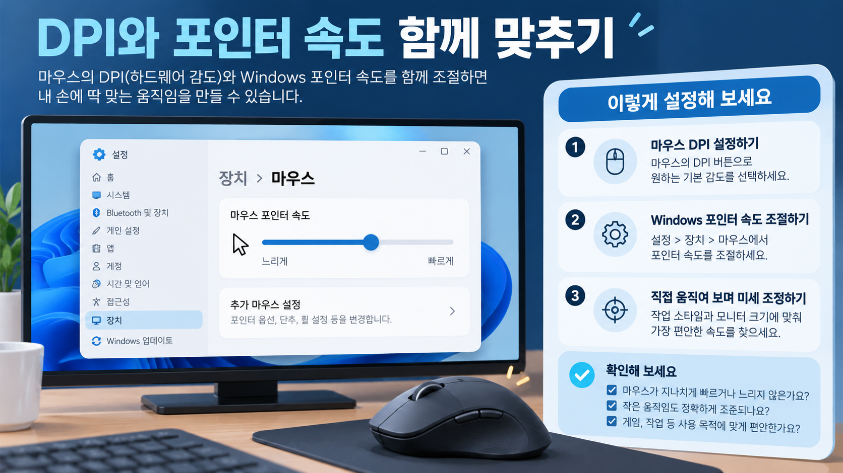 DPI와 Windows 포인터 속도를 함께 조절하는 정보카드