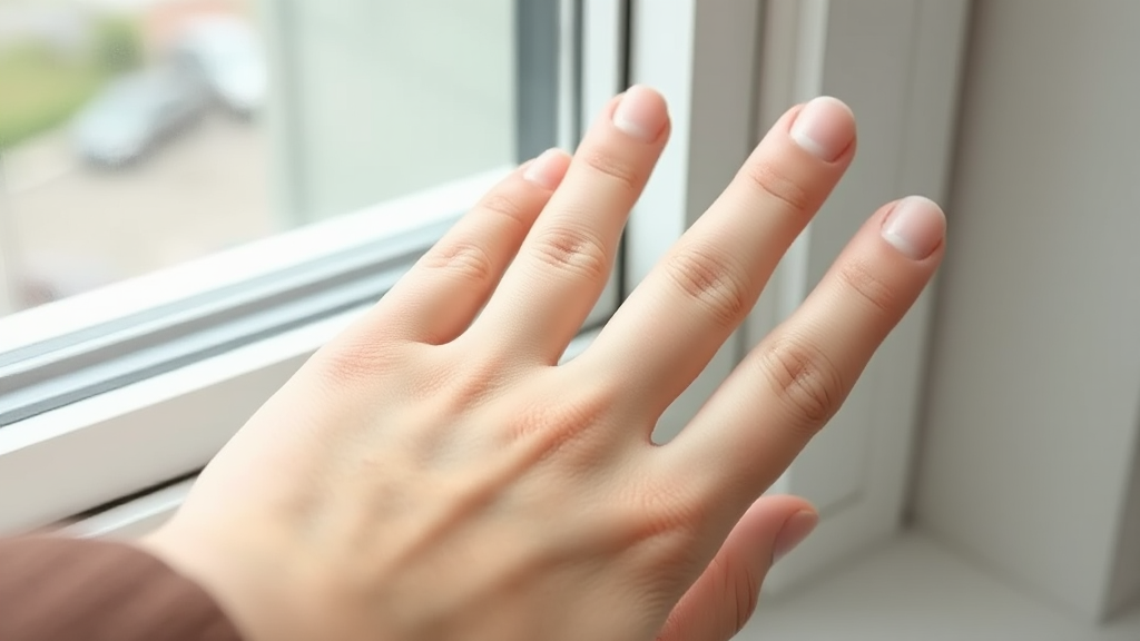 손톱의 미세한 색 변화를 자연광에서 관찰하는 손