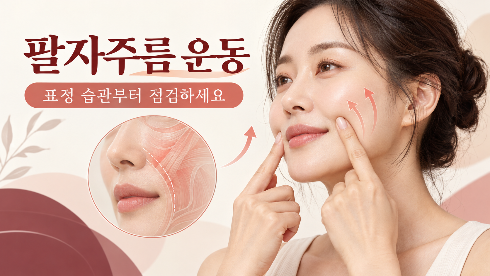 팔자주름 운동을 위해 볼을 가볍게 올리는 모습