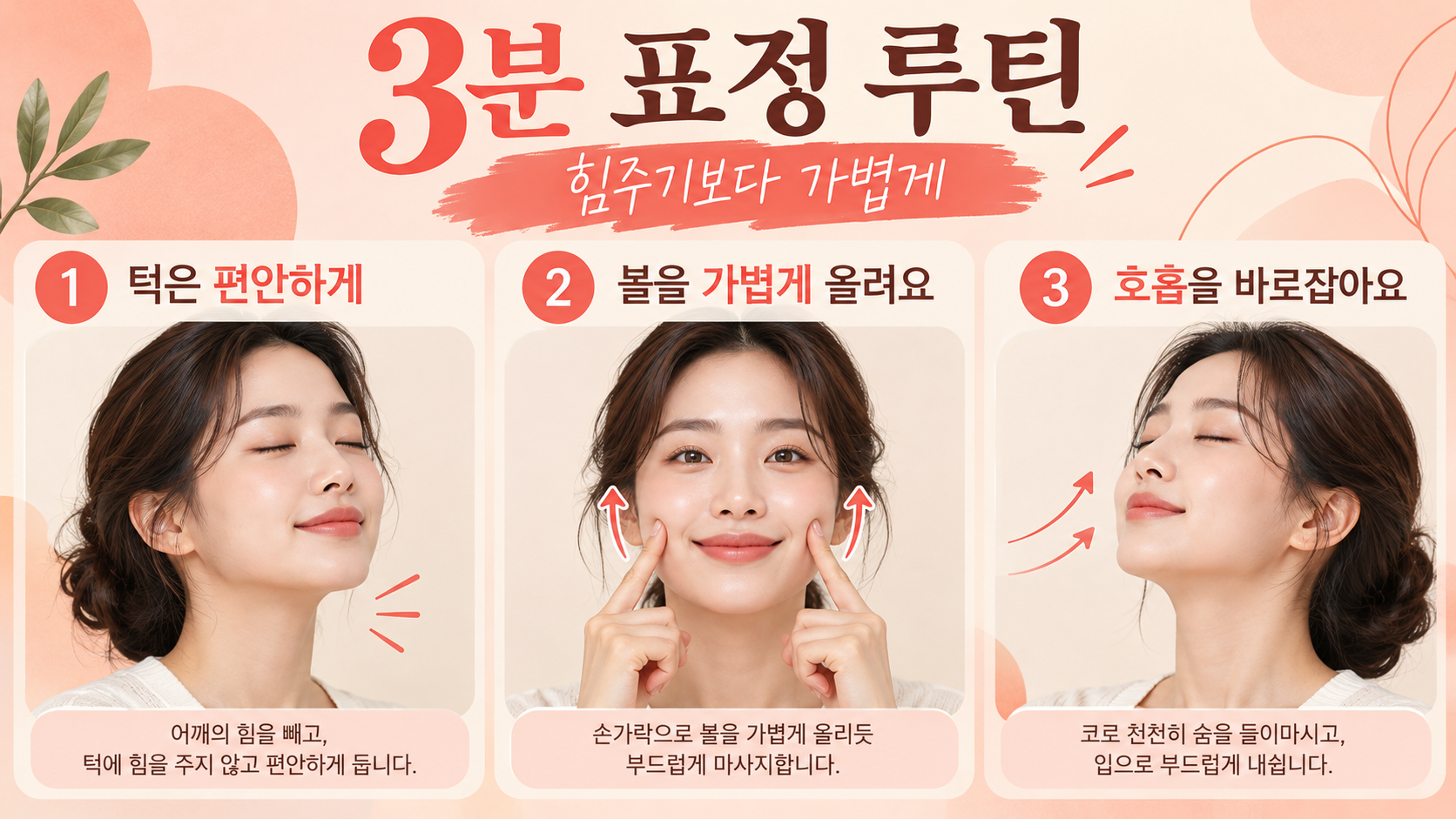 턱 이완과 볼 운동, 호흡으로 구성한 3분 표정 루틴