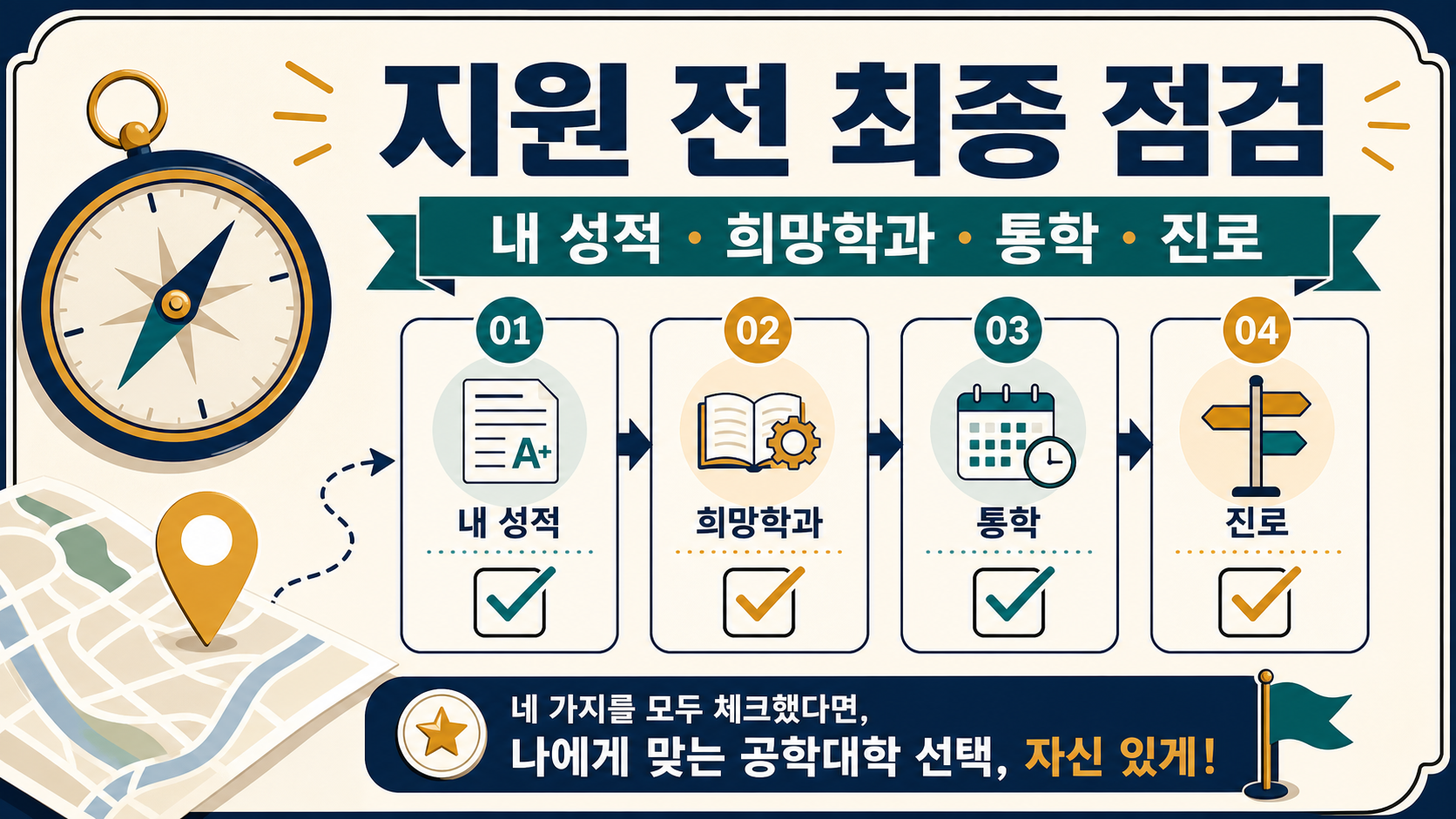 공학대학 지원 전 성적과 희망학과, 통학, 진로를 확인하는 체크리스트