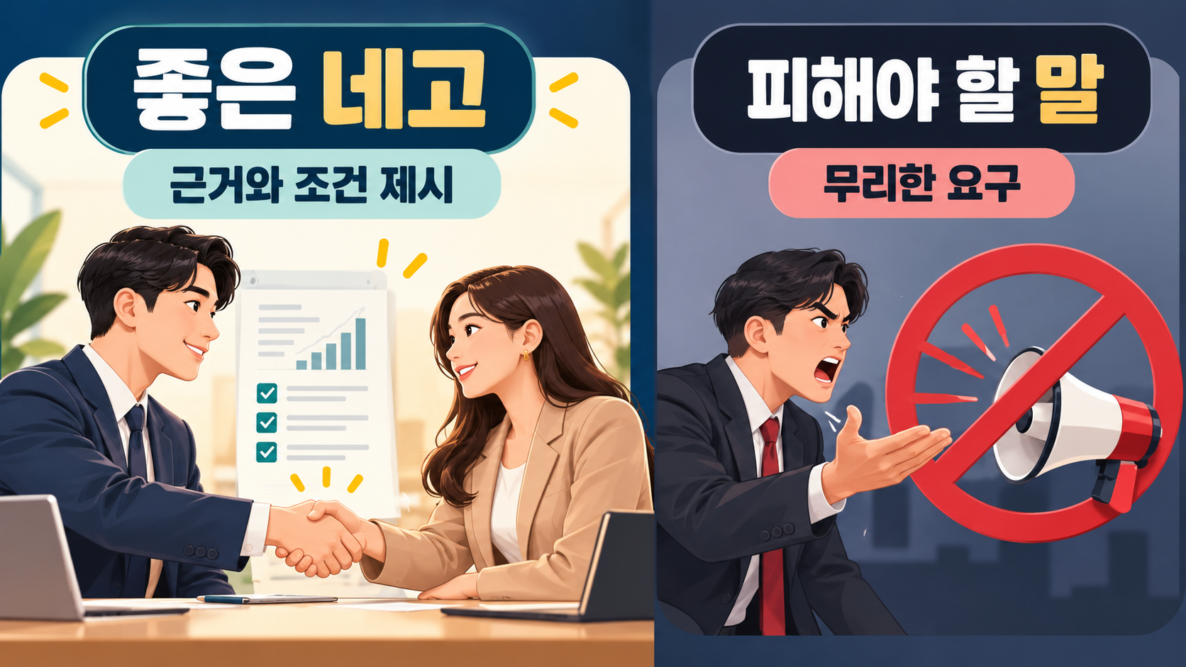 좋은 네고와 피해야 할 무리한 요구를 비교한 정보카드