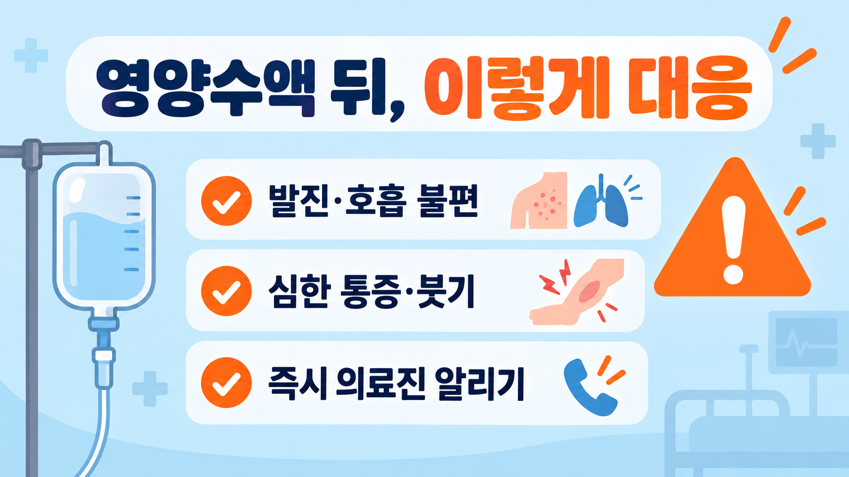 영양수액 뒤 경고 신호와 의료진에게 알릴 상황 정보카드