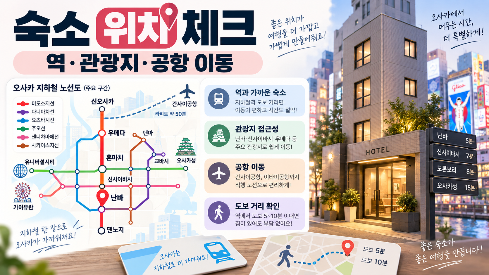 오사카 숙소 위치와 교통 동선 체크 정보카드