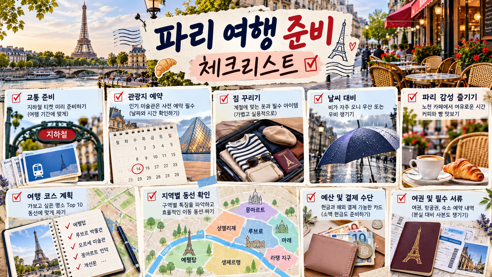 파리 여행 준비 체크리스트 정보카드