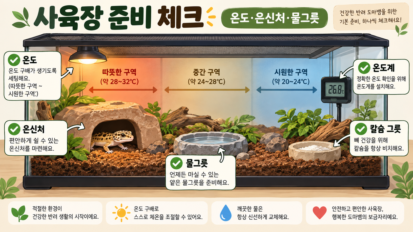 반려 도마뱀 사육장 준비 체크 정보카드