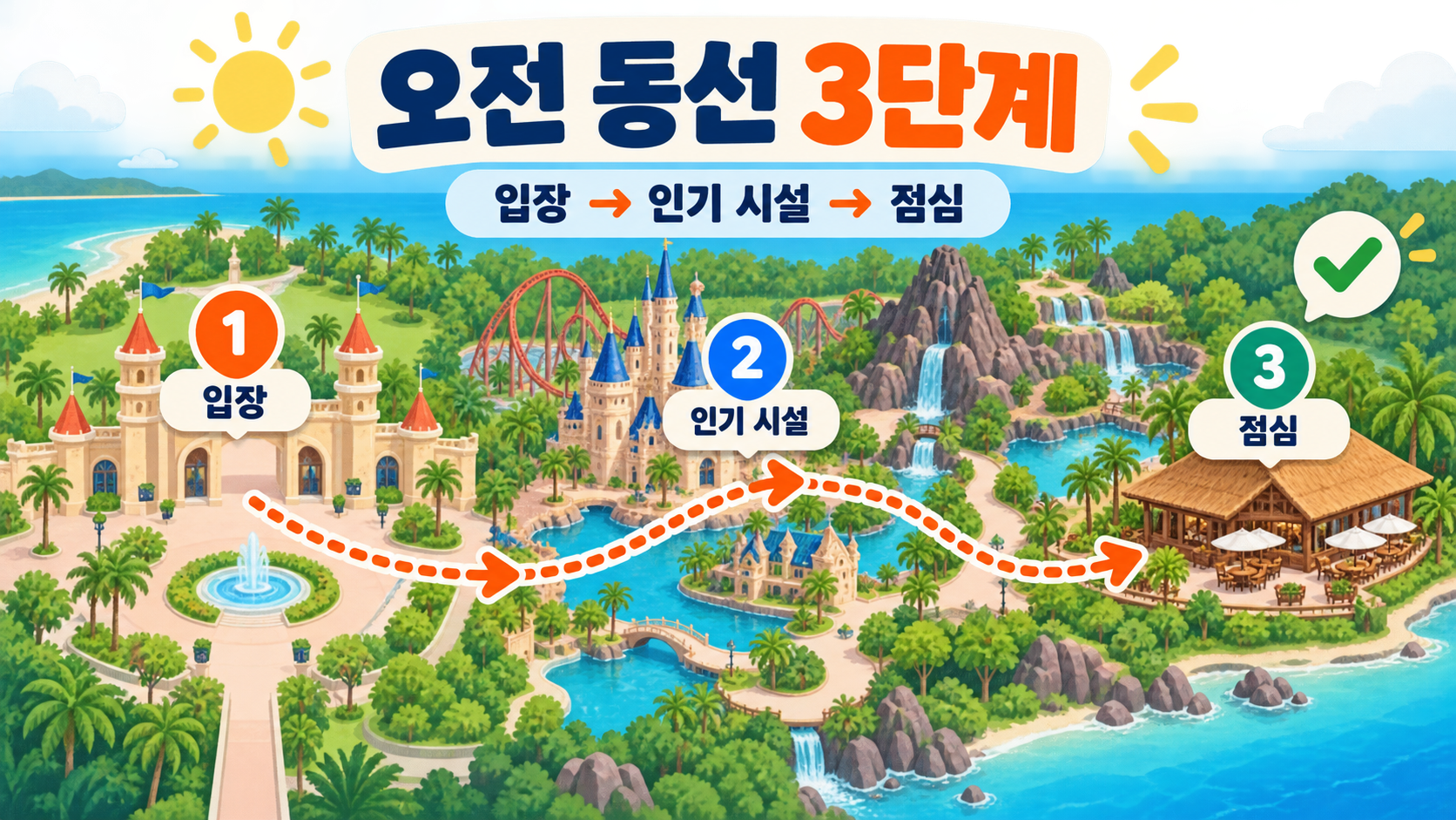 푸꾸옥 빈원더스 오전 동선 3단계 정보 카드