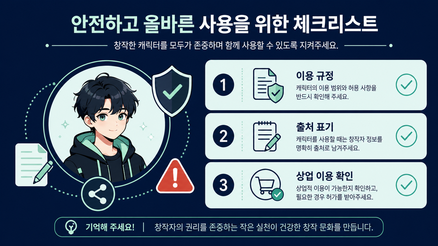 자캐 이미지 공유 전 이용 규정과 출처 표기, 상업 이용을 확인하는 정보 카드