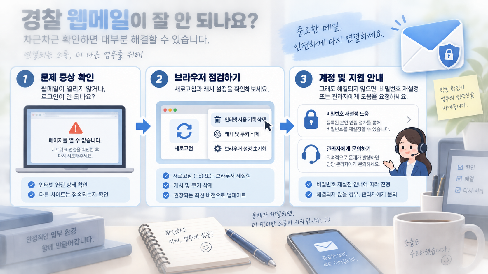 경찰청 웹메일 오류 해결 절차 정보카드
