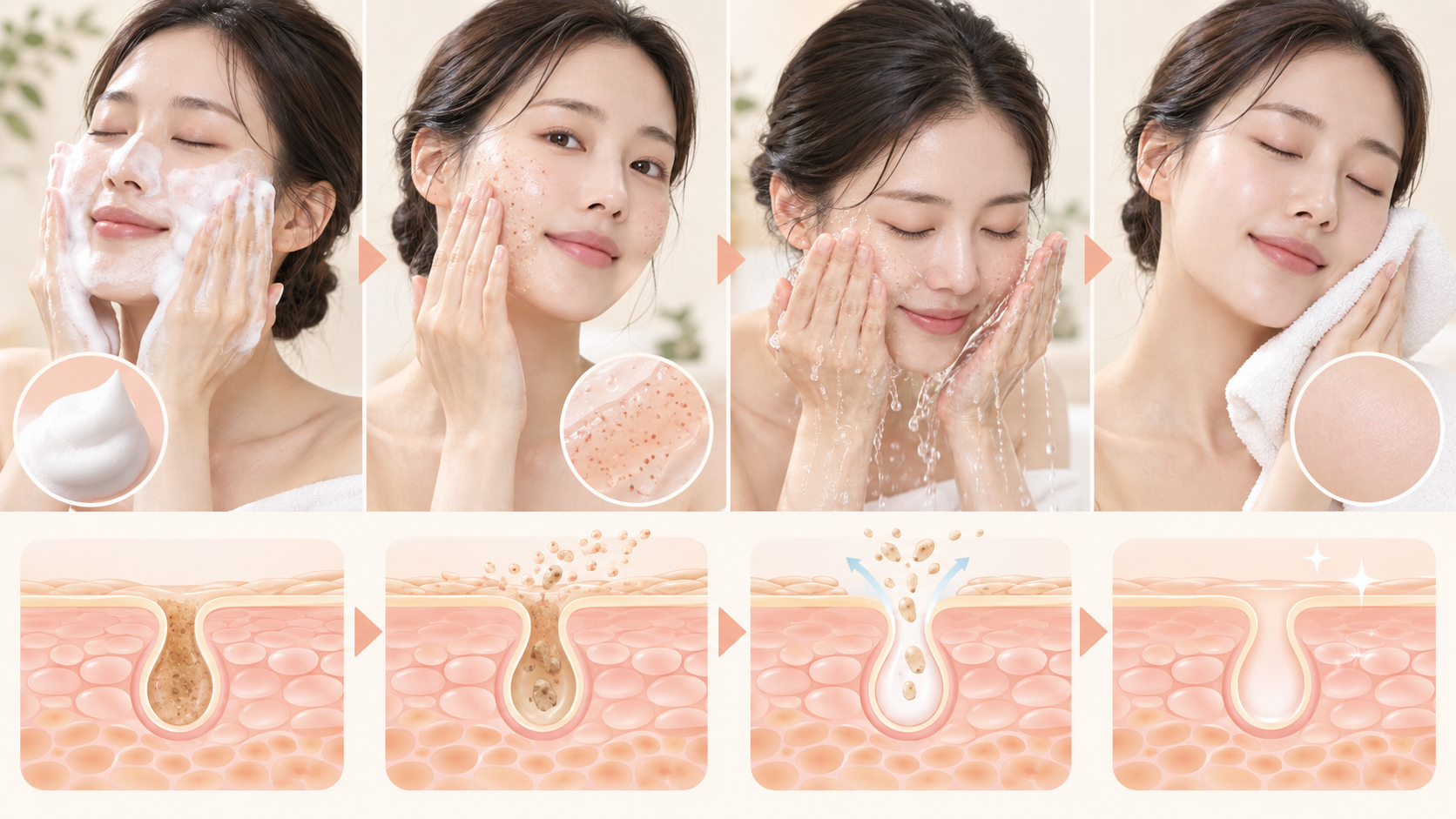 순한 세안과 각질 관리 순서 정보카드