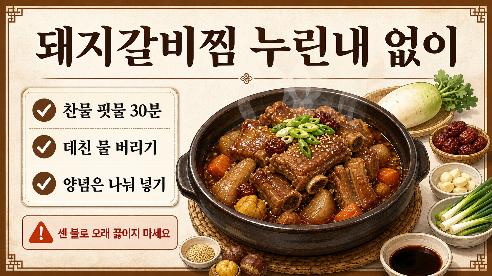 돼지갈비찜 누린내 없이 만드는 핵심 순서를 담은 정보카드