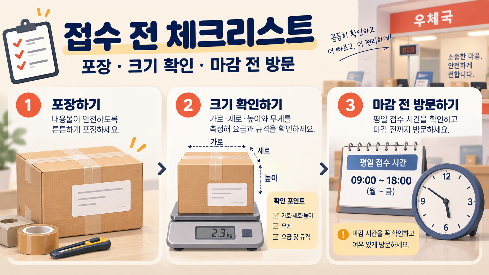 우체국 택배 접수 전 체크리스트 정보카드
